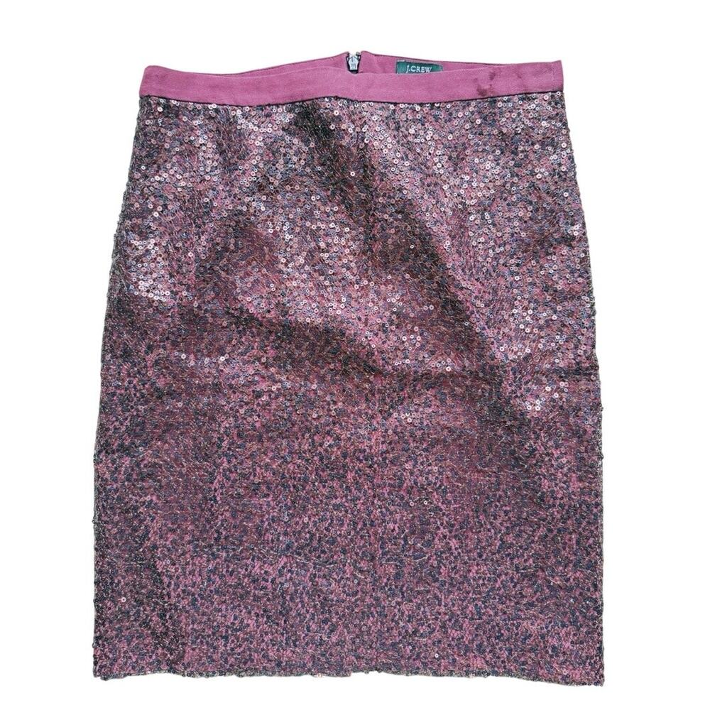 VTG J. Crew Womens Silk Sequin Embellished Pencil Skirt Size 0 Maroon Retro Glam